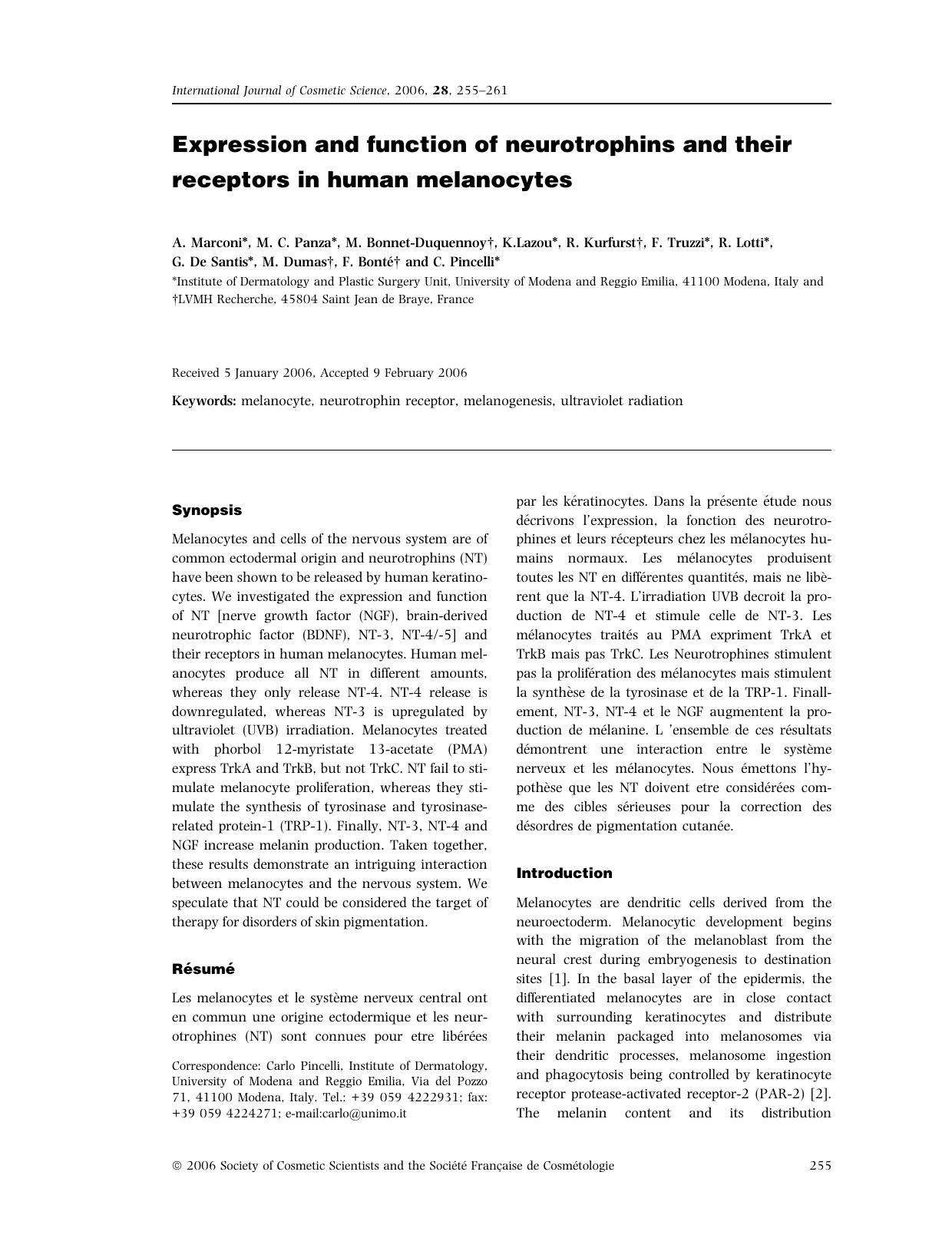 Expression and function of neurotrophins and their receptors in human melanocytes by Unknown