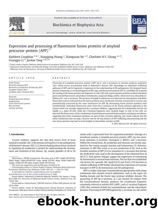 Expression and processing of fluorescent fusion proteins of amyloid precursor protein (APP) by Kathleen Coughlan & Xiangping Huang & Xiangyuan He & Charlotte H.Y. Chung & Guangpu Li & Jordan Tang