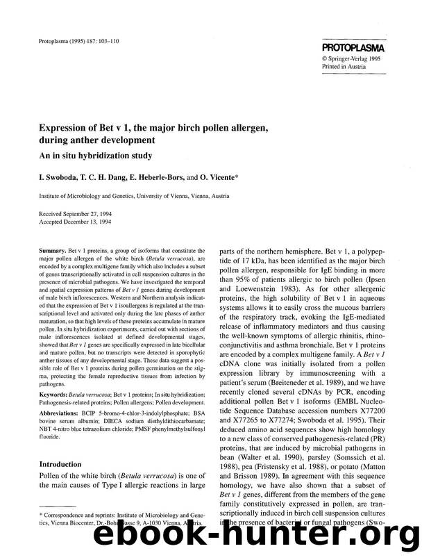 Expression of Bet v 1, the major birch pollen allergen, during anther development by Unknown