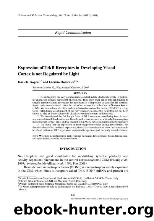 Expression of TrkB Receptors in Developing Visual Cortex Is Not Regulated by Light by Unknown