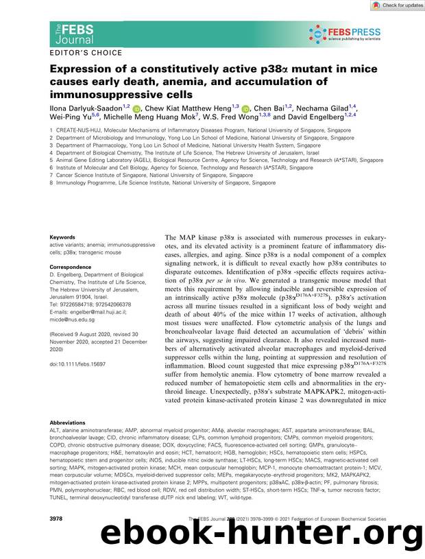 Expression of a constitutively active p38Î± mutant in mice causes early death, anemia, and accumulation of immunosuppressive cells by Unknown