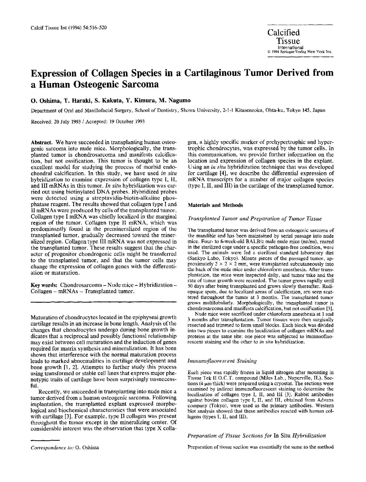 Expression of collagen species in a cartilaginous tumor derived from a human osteogenic sarcoma by Unknown