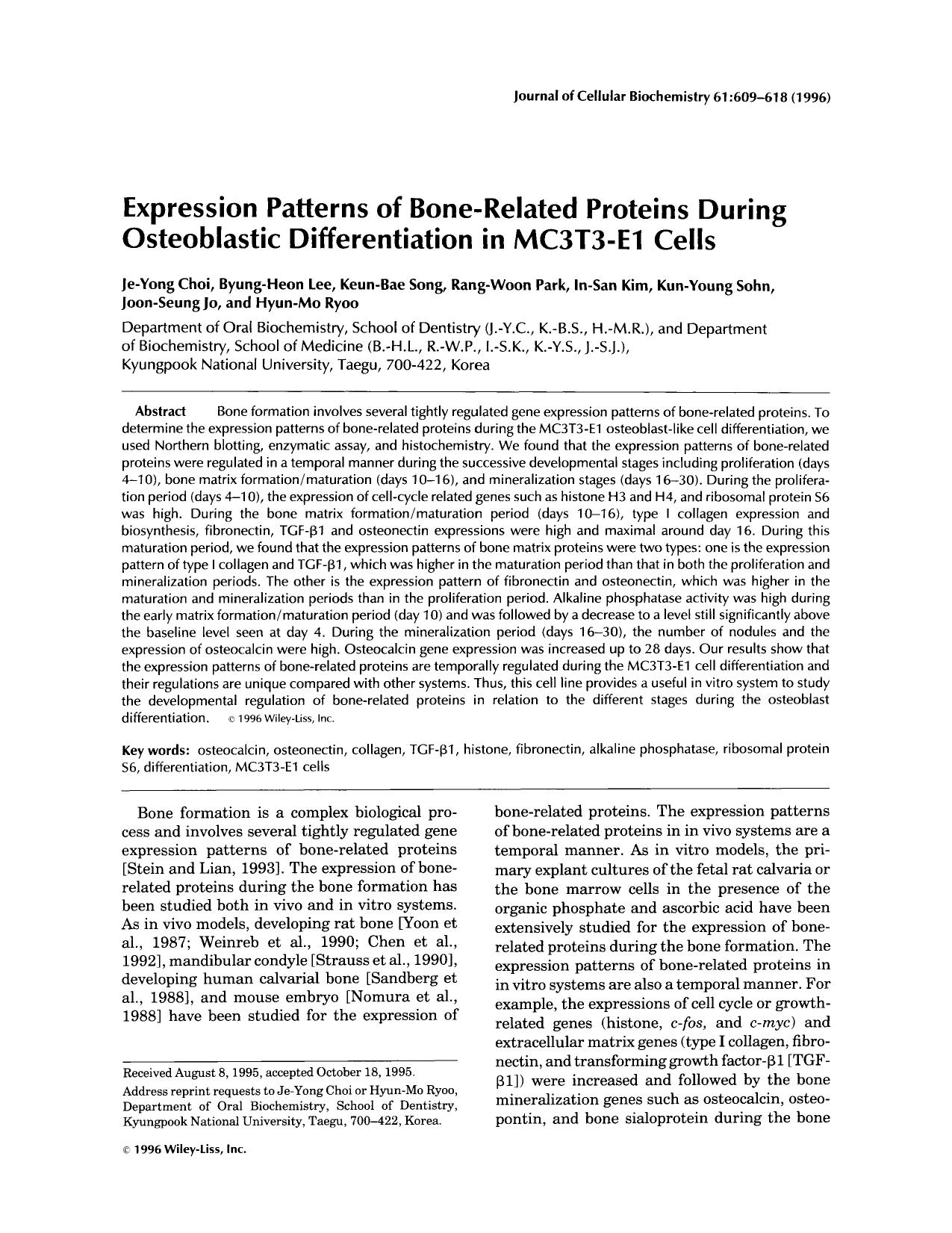 Expression patterns of bone-related proteins during osteoblastic differentiation in MC3T3-E1 cells by Unknown