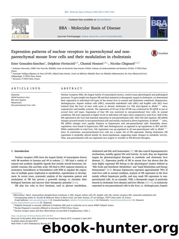 Expression patterns of nuclear receptors in parenchymal and non-parenchymal mouse liver cells and their modulation in cholestasis by Ester Gonzalez-Sanchez & Delphine Firrincieli & Chantal Housset & Nicolas Chignard