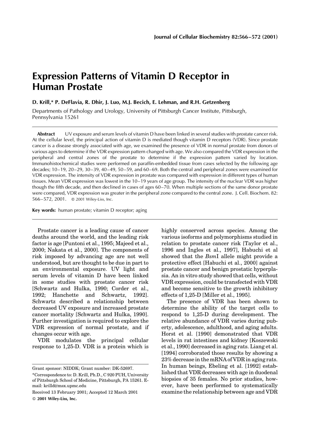 Expression patterns of vitamin D receptor in human prostate by Unknown