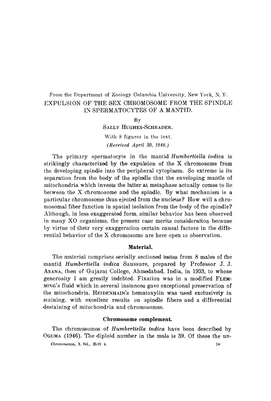 Expulsion of the sex chromosome from the spindle in spermatocytes of a mantid by Unknown