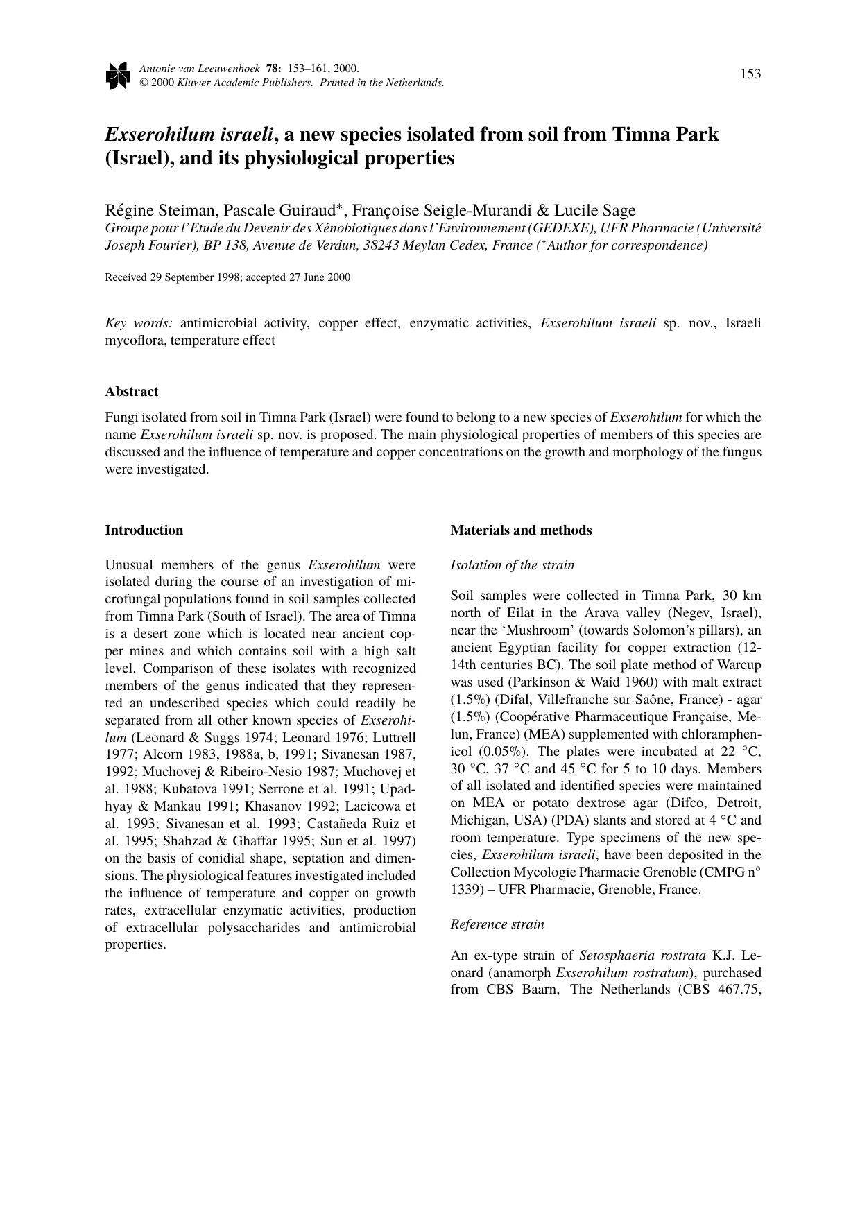 Exserohilum israeli, a new species isolated from soil from Timna Park (Israel), and its physiological properties by Unknown