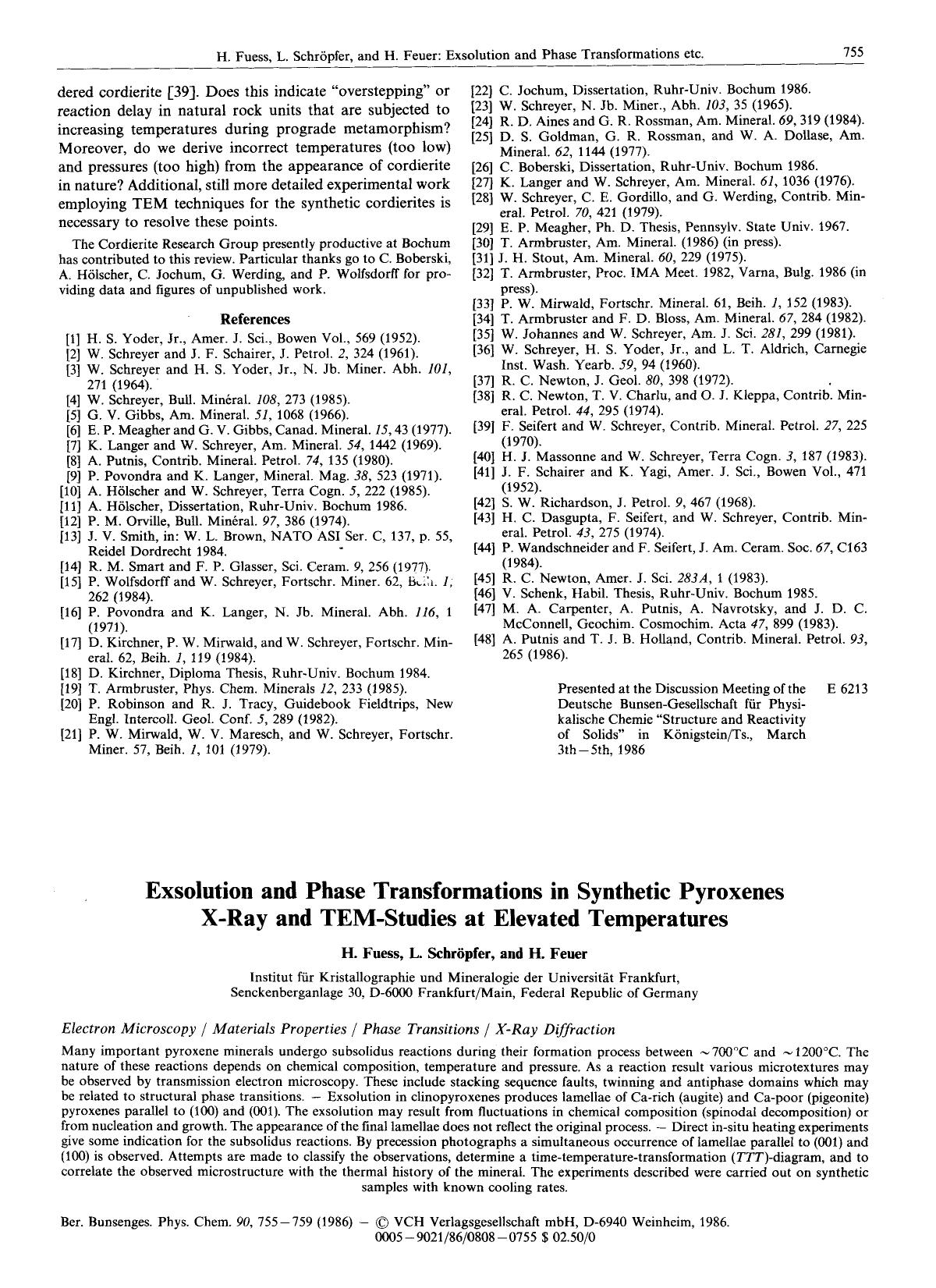 Exsolution and Phase Transformations in Synthetic Pyroxenes X-Ray and TEM-Studies at Elevated Temperatures by Unknown