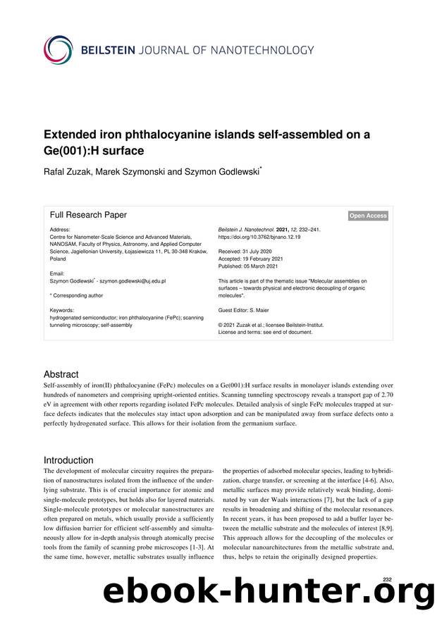 Extended iron phthalocyanine islands self-assembled on a Ge(001):H surface by Rafal Zuzak Marek Szymonski Szymon Godlewski