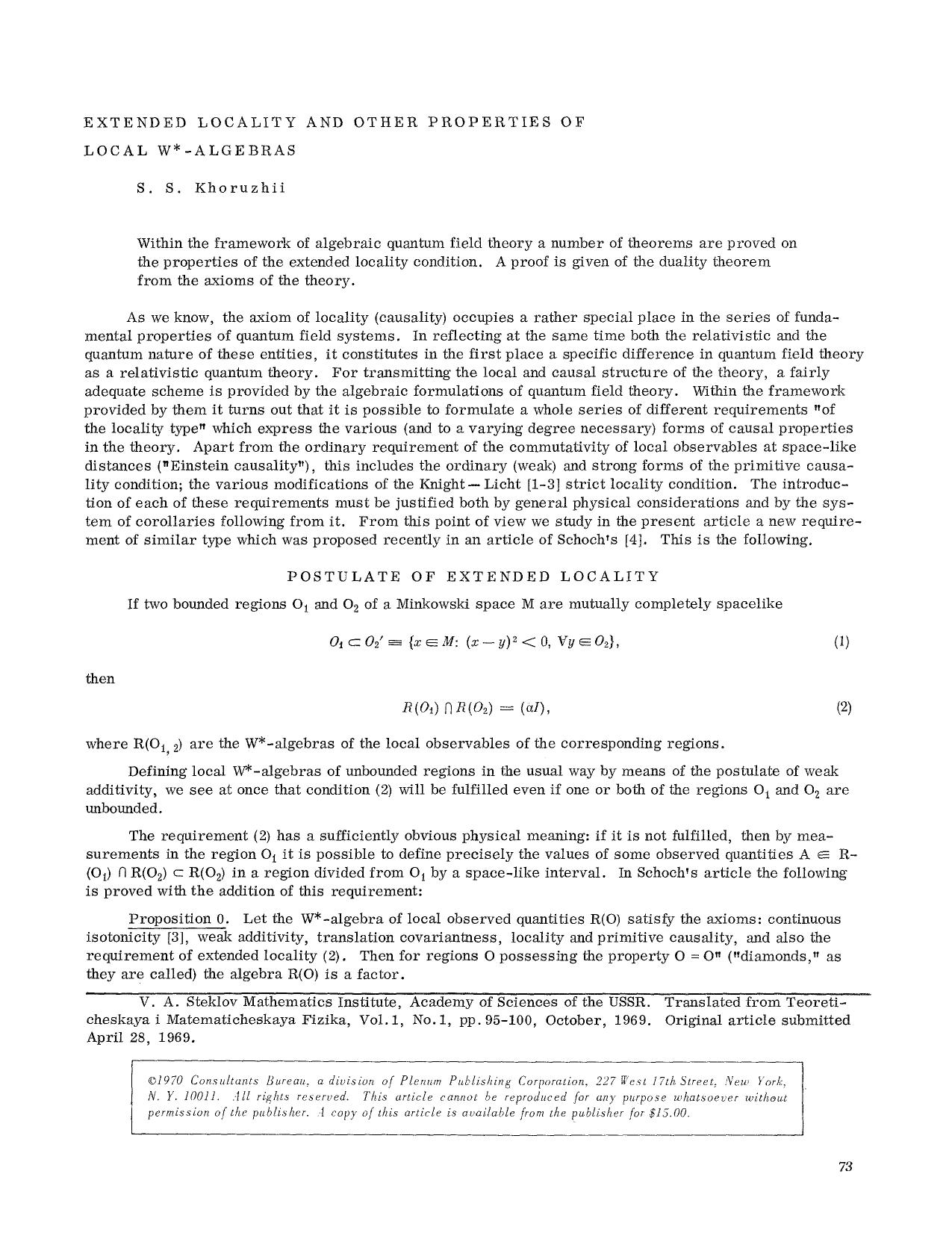 Extended locality and other properties of local W <Superscript>* <Superscript>-algebras by Unknown