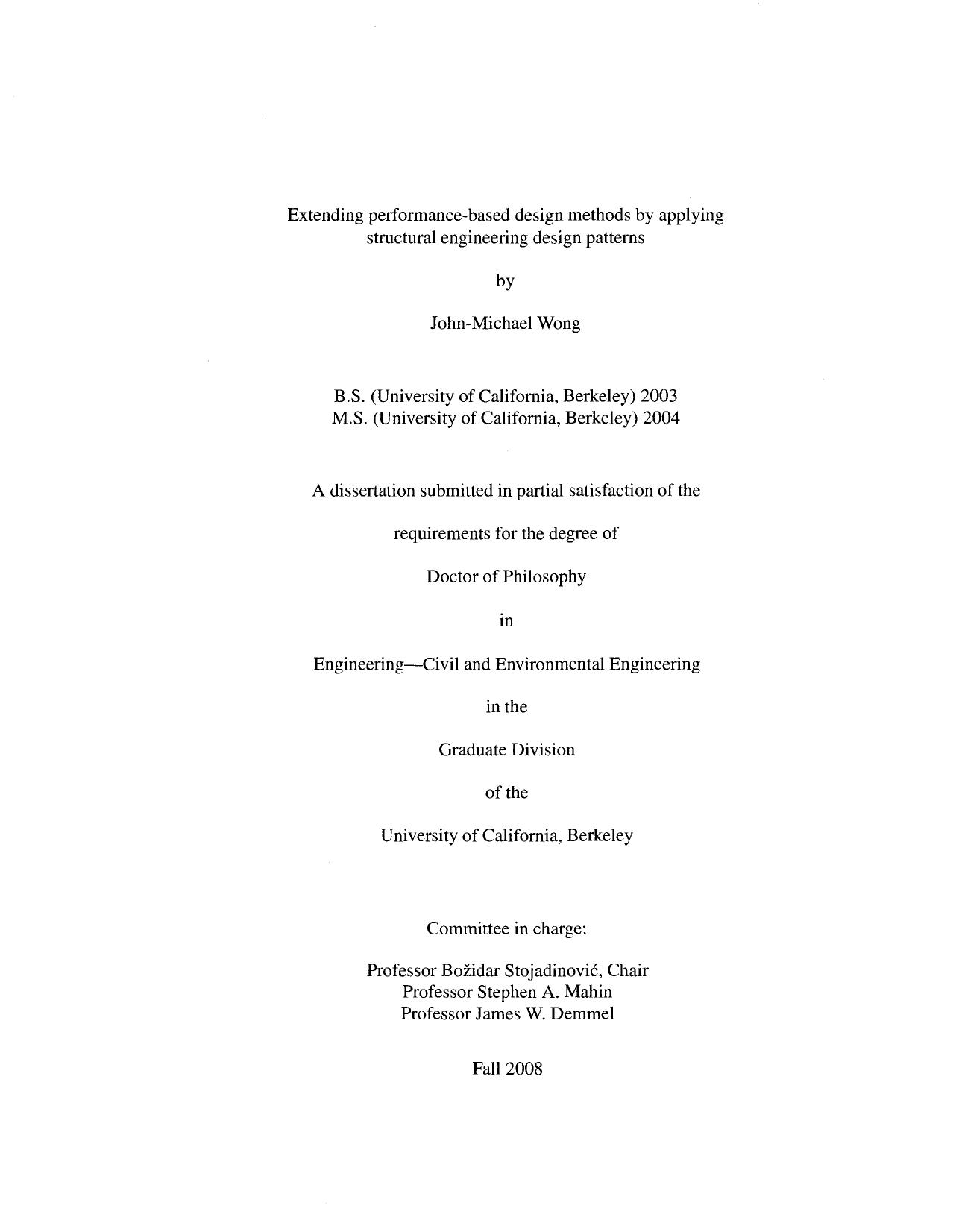 Extending performance-based design methods by applying structural engineering design patterns by John-Michael Wong