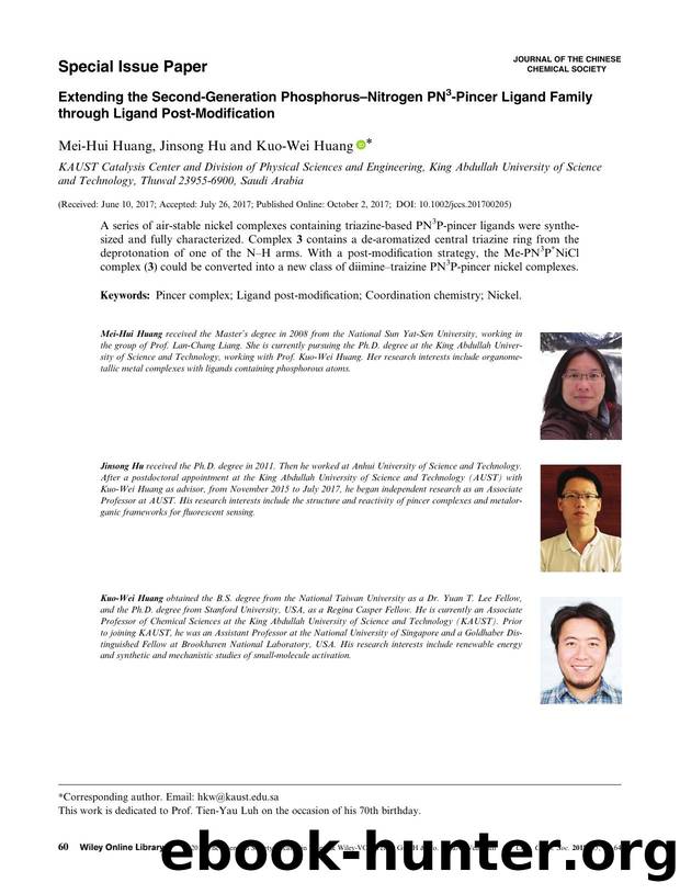 Extending the 2nd Generation Phosphorus-Nitrogen PN3-Pincer Ligand Family through Ligand Post-Modification: Extending the 2nd Generation PN3-Pincer Ligand by Unknown