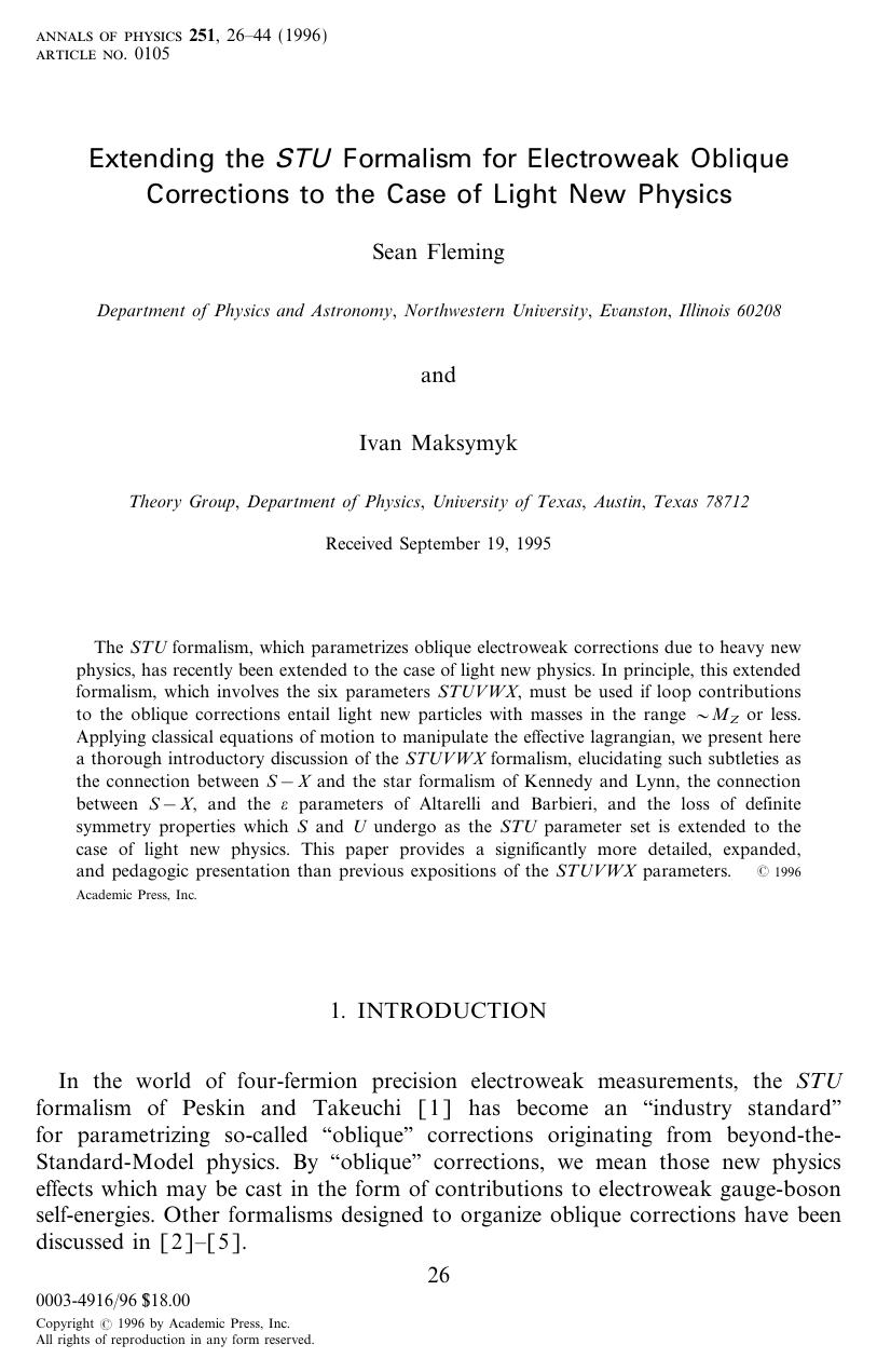Extending the STU Formalsm for Electroweak Oblique Corrections to the Case of Light New Physics by Fleming S. et al