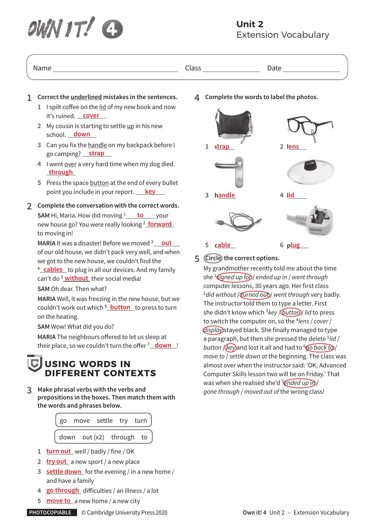 Extension Vocabulary Unit2 with answers by Unknown
