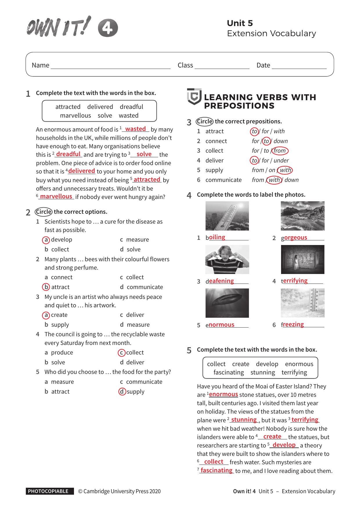 Extension Vocabulary Unit5 with answers by Unknown