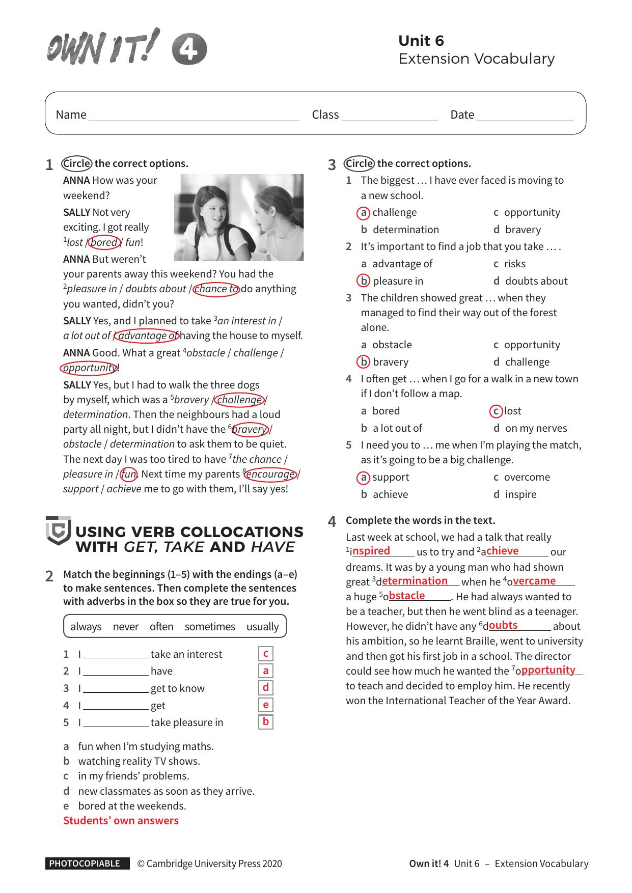 Extension Vocabulary Unit6 with answers by Unknown