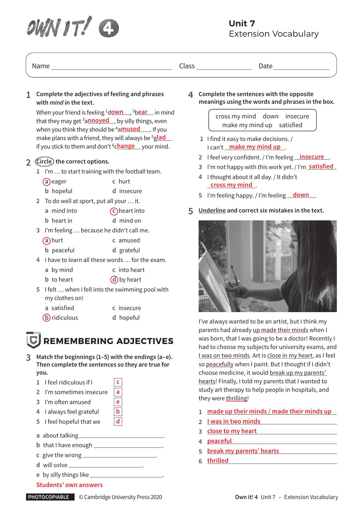 Extension Vocabulary Unit7 with answers by Unknown