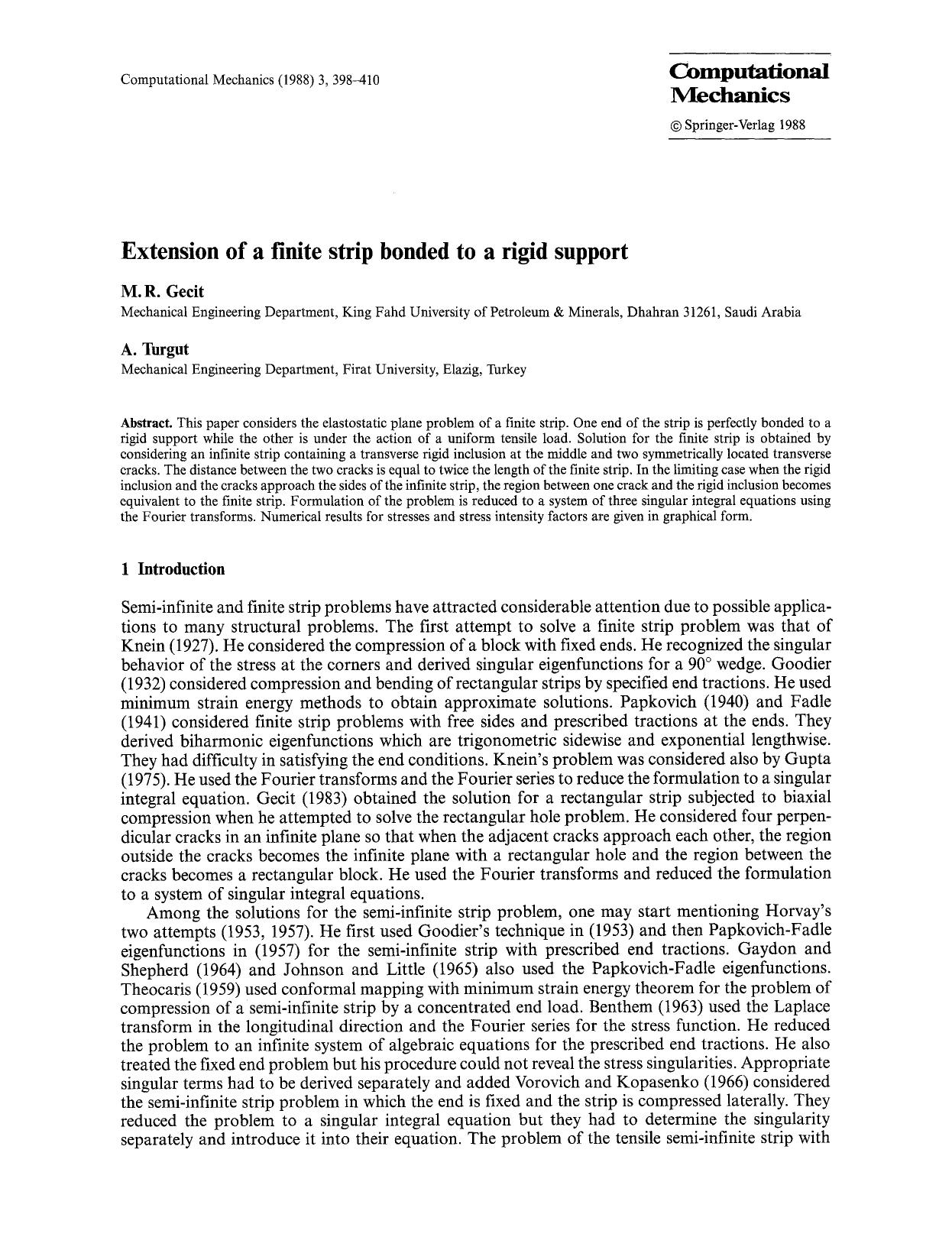 Extension of a finite strip bonded to a rigid support by Unknown