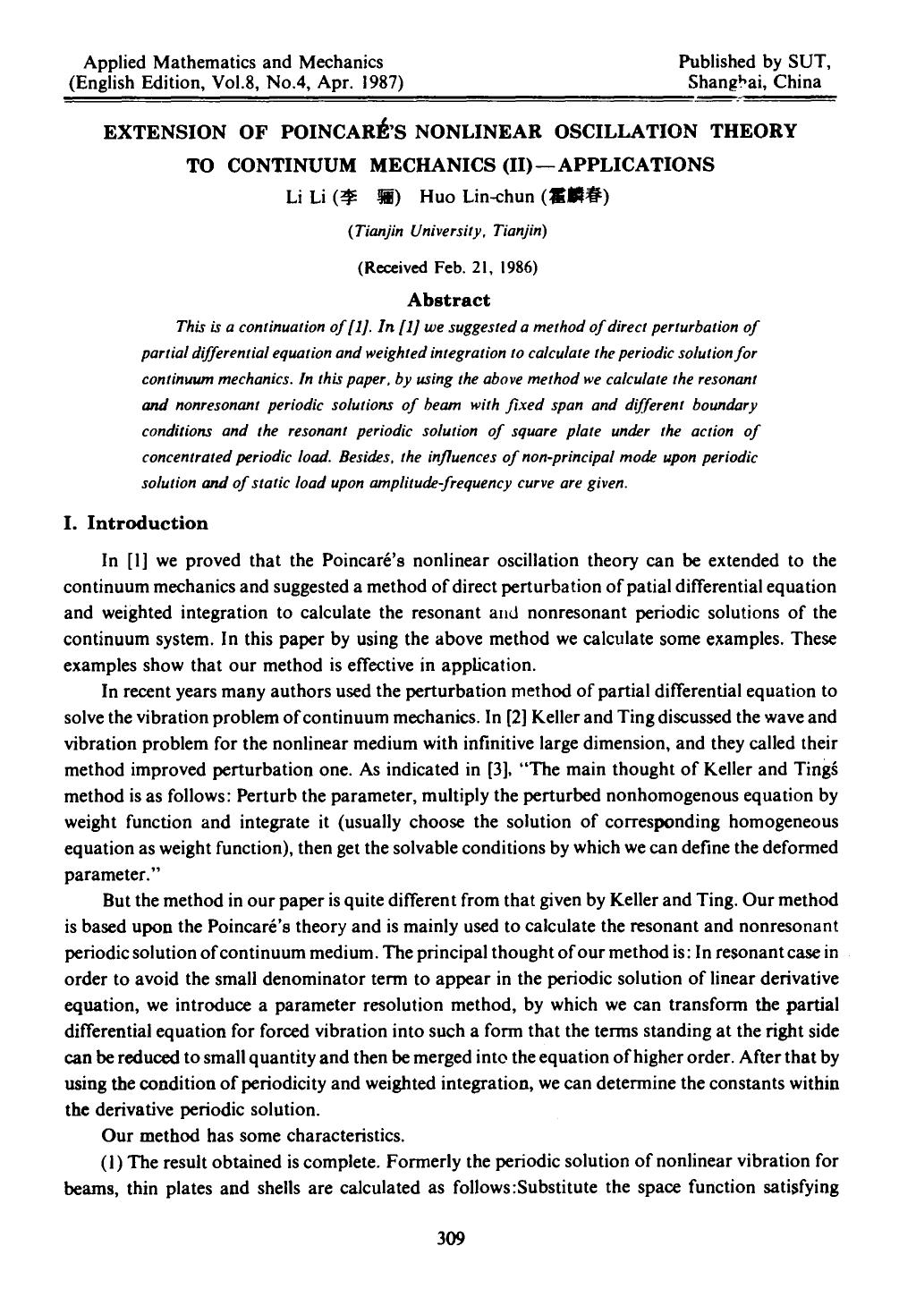 Extension of poincaré's nonlinear oscillation theory to continuum mechanics (II)—Applications by Unknown