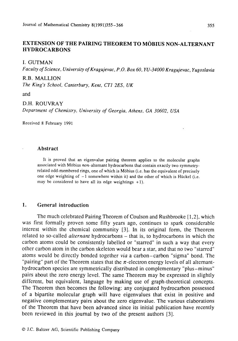 Extension of the pairing theorem to M&#x00F6;bius non-alternant hydrocarbons by Unknown