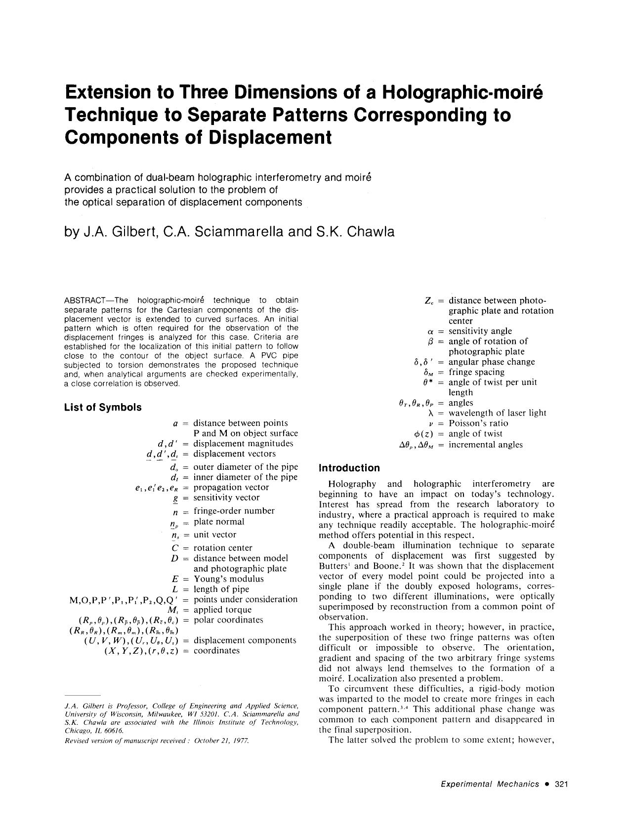 Extension to three dimensions of a holographic-moiré technique to separate patterns corresponding to components of displacement by Unknown
