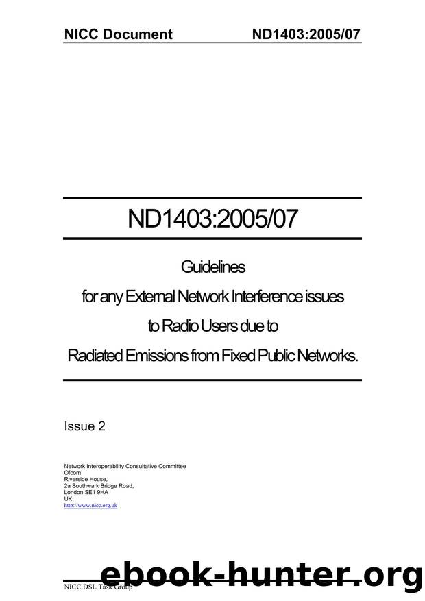 External Interference Guidelines by NICC DSL Task Group