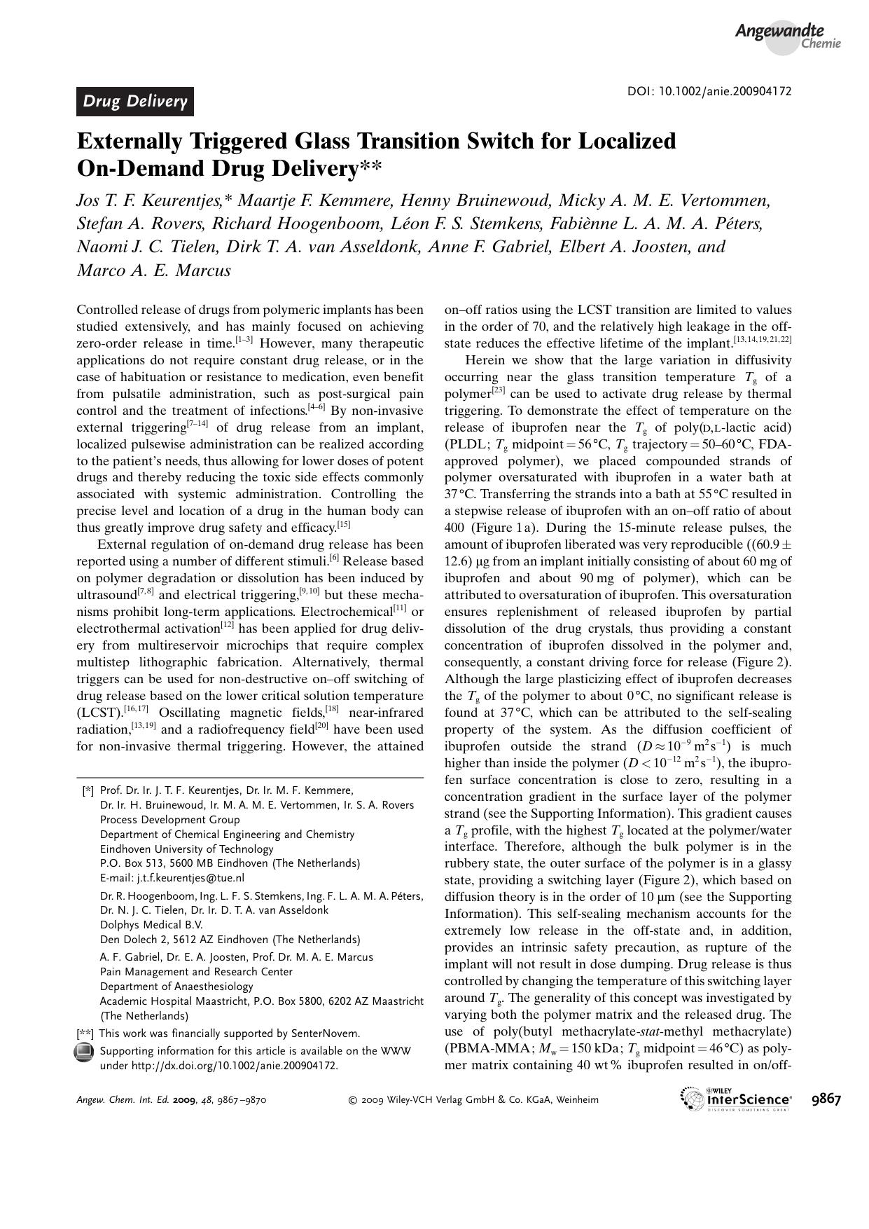 Externally Triggered Glass Transition Switch for Localized On-Demand Drug Delivery by Unknown