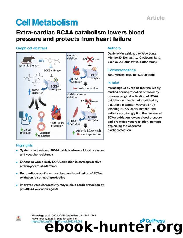 Extra-cardiac BCAA catabolism lowers blood pressure and protects from heart failure by unknow