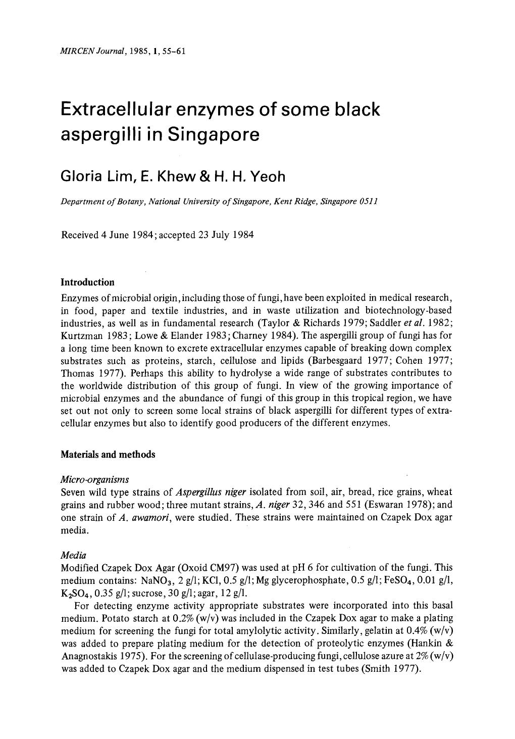 Extracellular enzymes of some black aspergilli in Singapore by Unknown