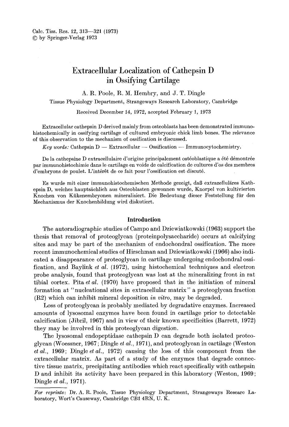 Extracellular localization of cathepsin D in ossifying cartilage by Unknown