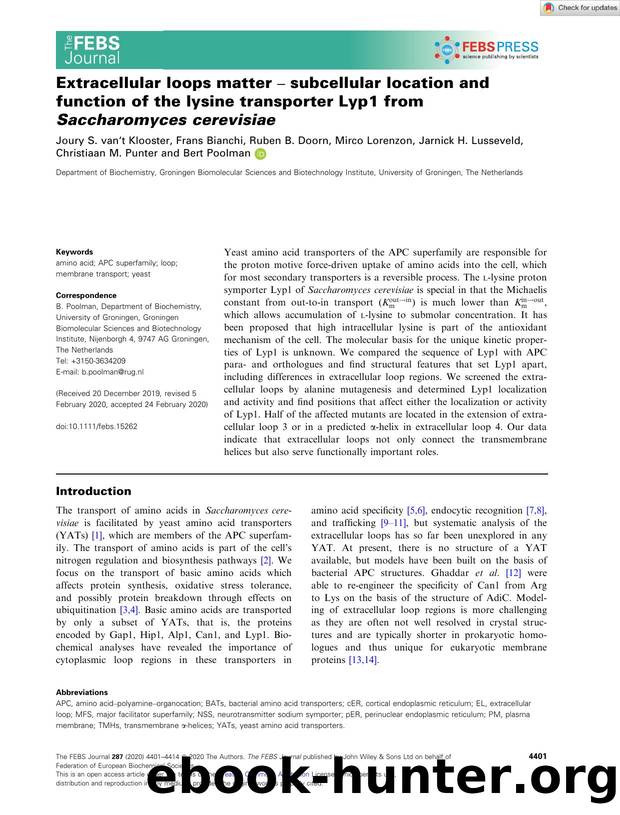 Extracellular loops matter â subcellular location and function of the lysine transporter Lyp1 from SaccharomycesÂ cerevisiae by Unknown