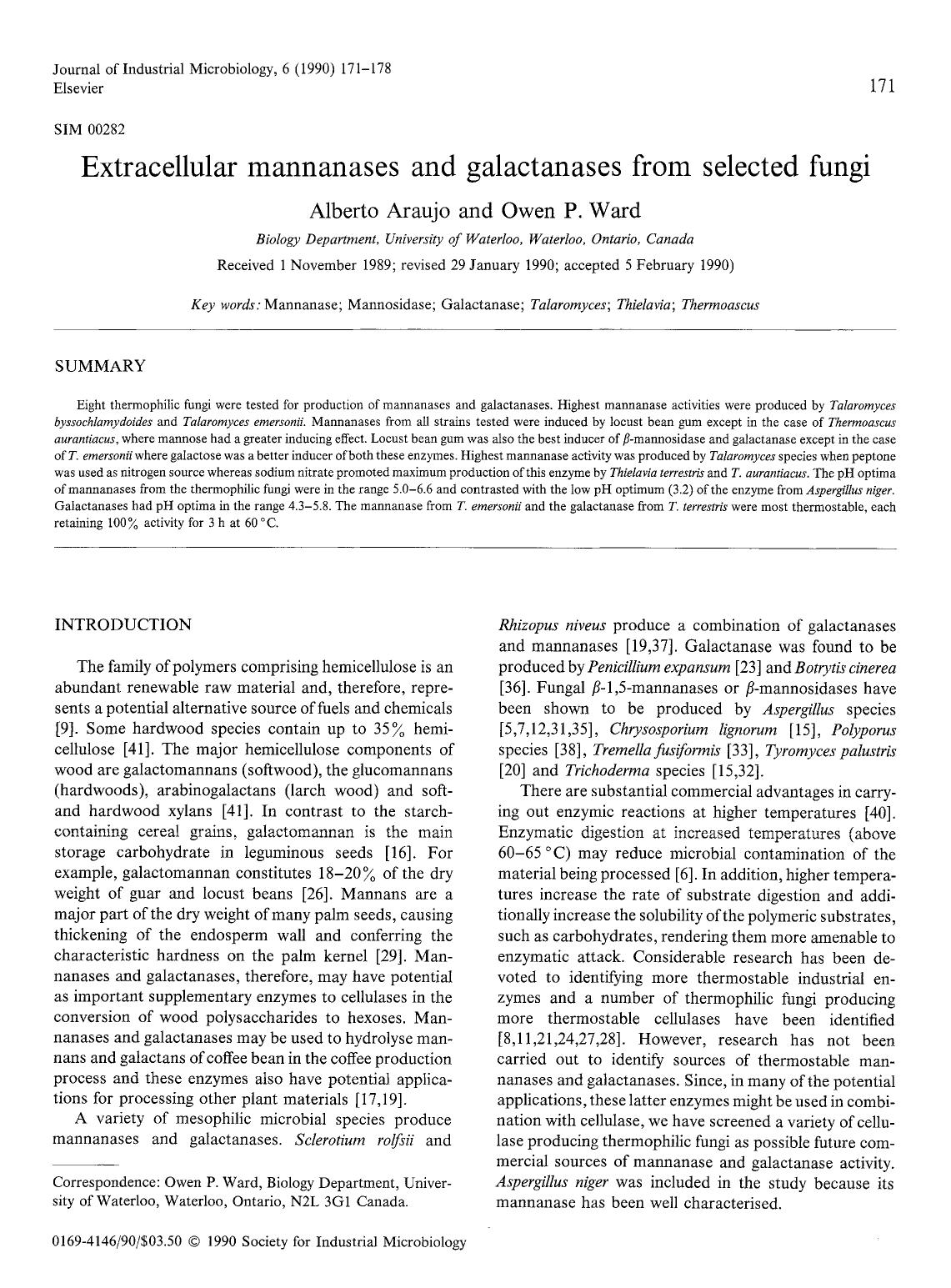 Extracellular mannanases and galactanases from selected fungi by Unknown