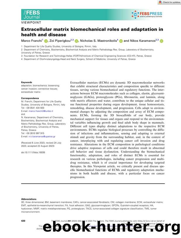Extracellular matrix biomechanical roles and adaptation in health and disease by Unknown