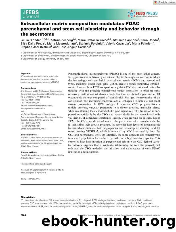 Extracellular matrix composition modulates PDAC parenchymal and stem cell plasticity and behavior through the secretome by Unknown