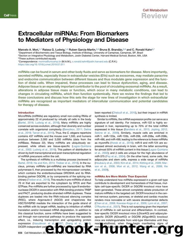 Extracellular miRNAs: From Biomarkers to Mediators of Physiology and Disease by Marcelo A. Mori & Raissa G. Ludwig & Ruben Garcia-Martin & Bruna B. Brandão & C. Ronald Kahn