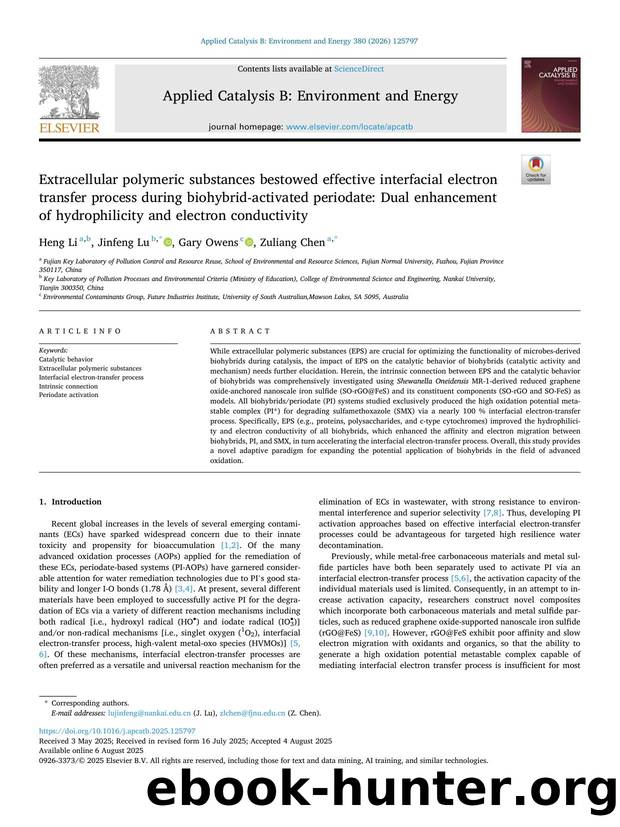 Extracellular polymeric substances bestowed effective interfacial electron transfer process during biohybrid-activated periodate: Dual enhancement of hydrophilicity and electron conductivity by Heng Li