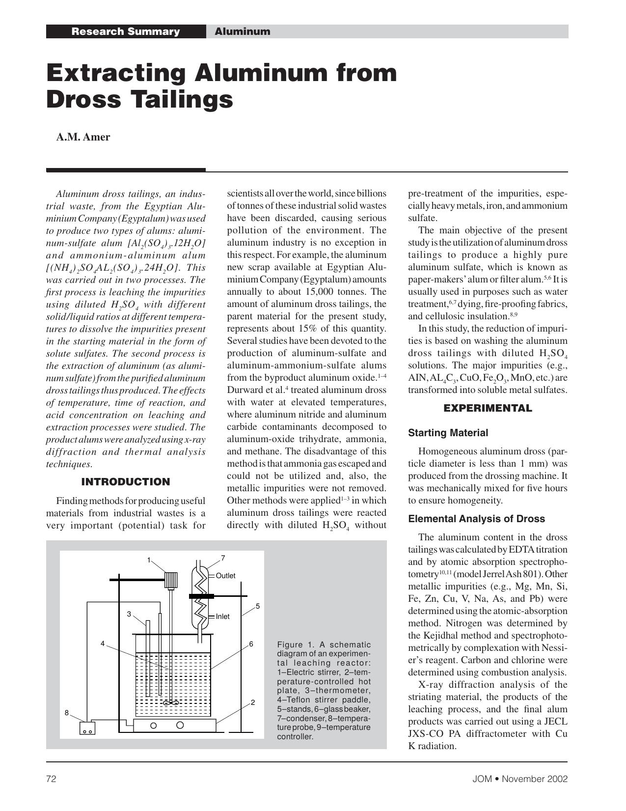 Extracting Aluminum from Dross Tailings by A.M. Amer