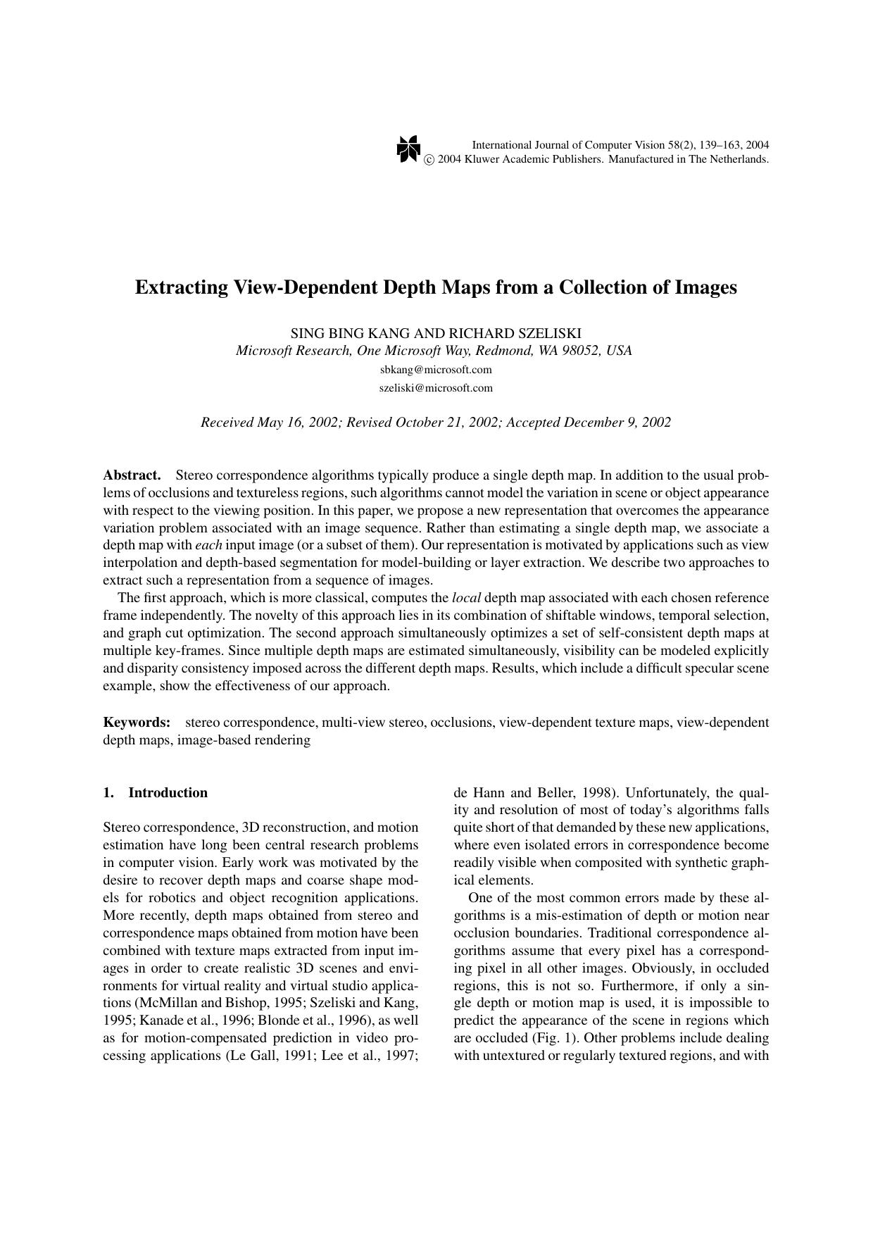 Extracting View-Dependent Depth Maps from a Collection of Images by Extracting View-Dependent Depth Maps from a Collection of Images