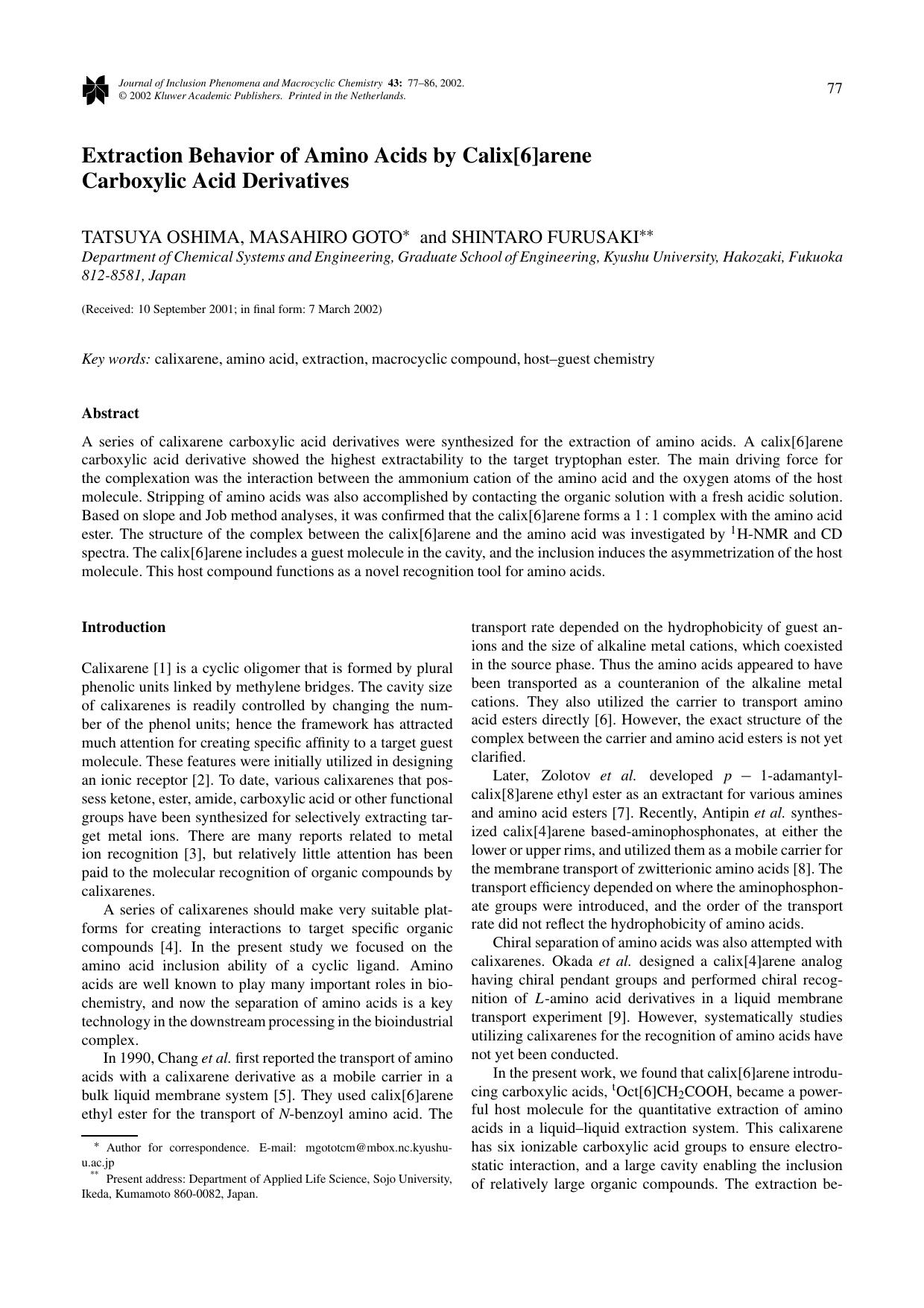 Extraction Behavior of Amino Acids by Calix[6]arene Carboxylic Acid Derivatives by Unknown