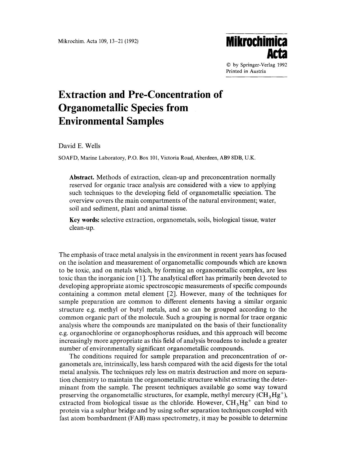 Extraction and pre-concentration of organometallic species from environmental samples by Unknown