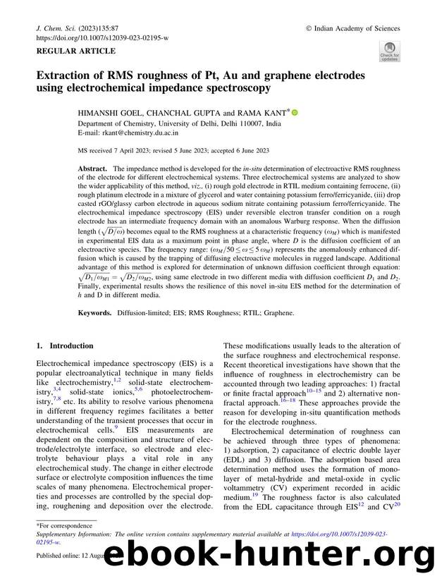 Extraction of RMS roughness of Pt, Au and graphene electrodes using electrochemical impedance spectroscopy by Himanshi Goel & Chanchal Gupta & Rama Kant