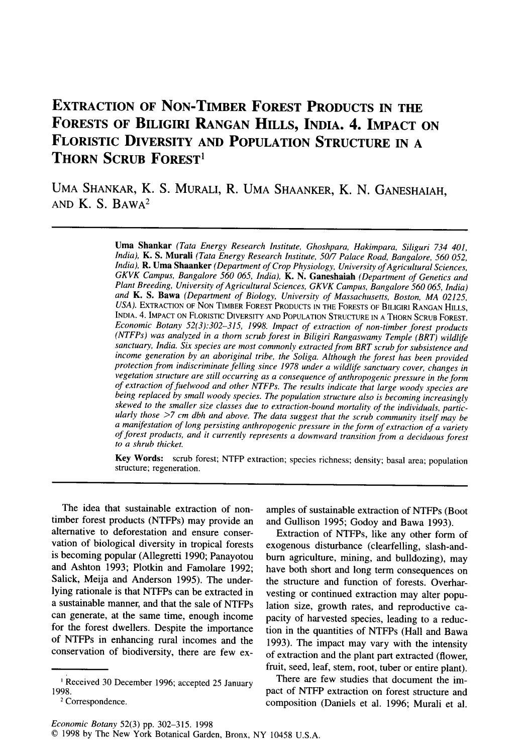 Extraction of non-timber forest products in the forests of Biligiri Rangan Hills, India. 4. impact on floristic diversity and population structure in a thorn scrub forest by Unknown