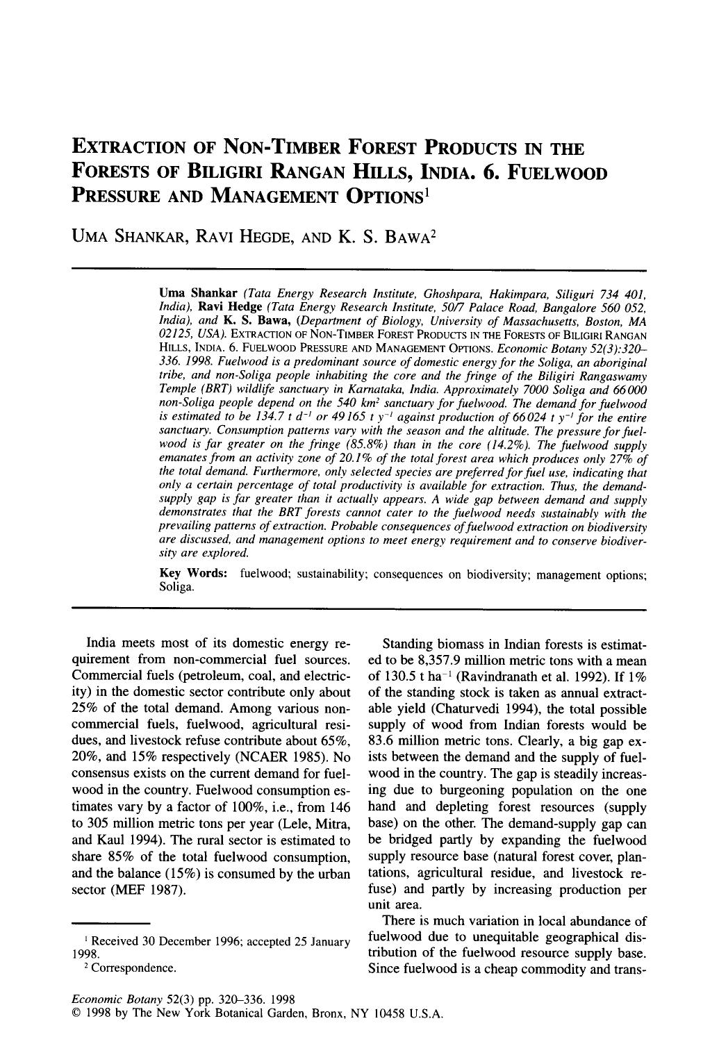 Extraction of non-timber forest products in the forests of Biligiri Rangan Hills, India. 6. fuelwood pressure and management options by Unknown
