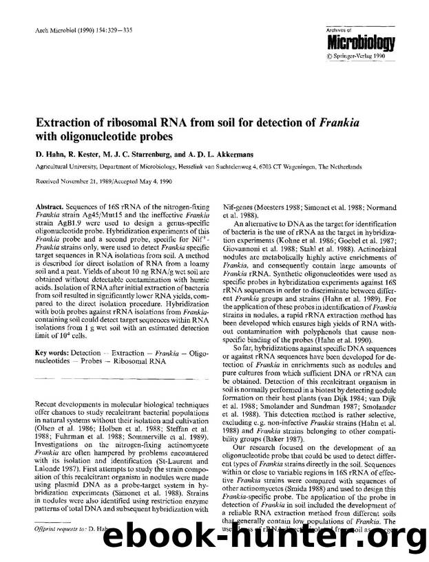 Extraction of ribosomal RNA from soil for detection of <Emphasis Type="Italic">Frankia<Emphasis> with oligonucleotide probes by Unknown