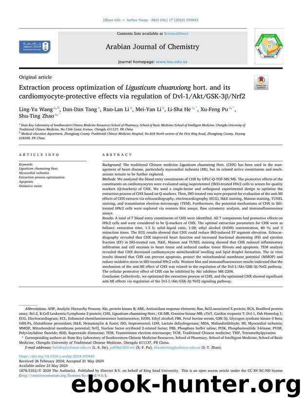 Extraction process optimization of Ligusticum chuanxiong hort. and its cardiomyocyte-protective effects via regulation of Dvl-1AktGSK-3Î²Nrf2 by Ling-Yu Wang & Dan-Dan Tang & Ruo-Lan Li & Mei-Yan Li & Li-Sha He & Xu-Feng Pu & Shu-Ting Zhao