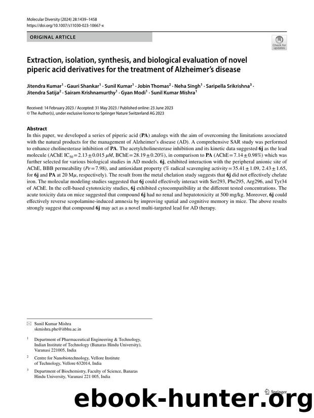 Extraction, isolation, synthesis, and biological evaluation of novel piperic acid derivatives for the treatment of Alzheimerâs disease by unknow