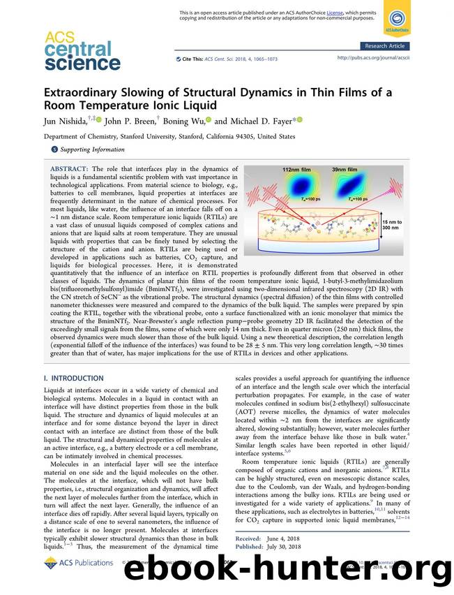 Extraordinary Slowing of Structural Dynamics in Thin Films of a Room Temperature Ionic Liquid by unknow