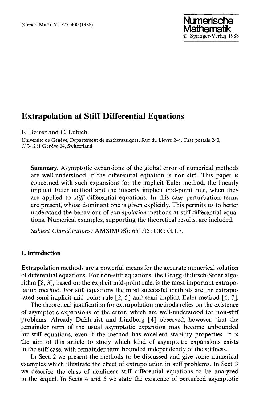Extrapolation at stiff differential equations by Unknown