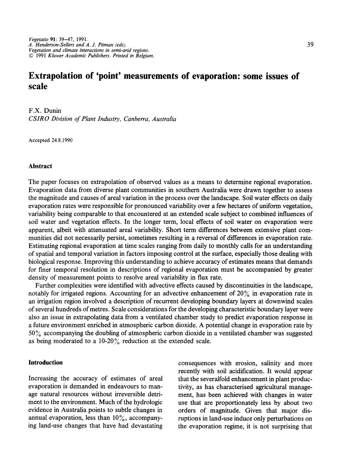 Extrapolation of ‘point’ measurements of evaporation: some issues of scale by Unknown