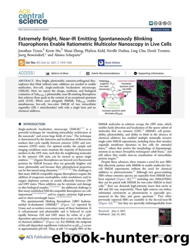 Extremely Bright, Near-IR Emitting Spontaneously Blinking Fluorophores Enable Ratiometric Multicolor Nanoscopy in Live Cells by unknow